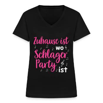 Schlager Tshirt Damen Schlagerparty Kostüm Party - Frauen-T-Shirt mit V-Ausschnitt - Schwarz - Vorne - Lela (165cm)