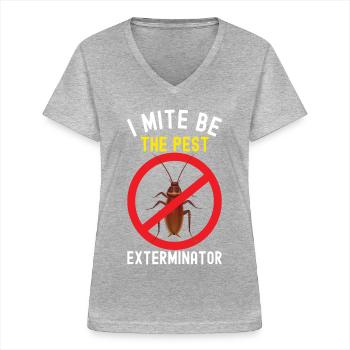 Exterminateur de lutte antiparasitaire - T-shirt col V Femme - gris chiné - Devant - Lela (165cm)