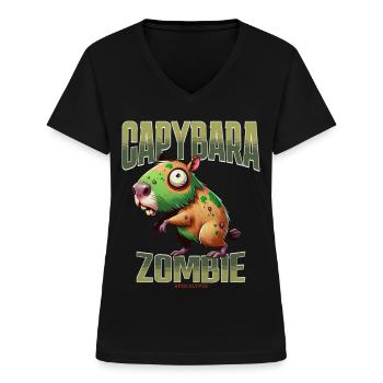 Capybara Zombie - Frauen-T-Shirt mit V-Ausschnitt - Schwarz - Vorne - Lela (165cm)