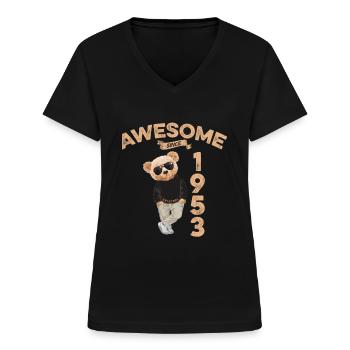1953 Geburtstag Cool Teddy Bär Awesome since - Frauen-T-Shirt mit V-Ausschnitt - Schwarz - Vorne - Lela (165cm)