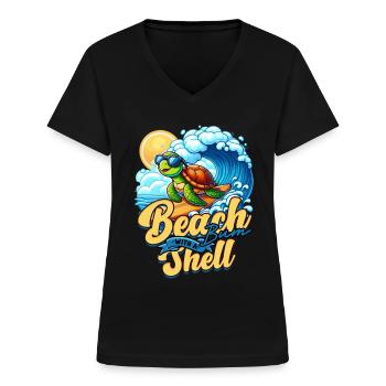 Schildkröte Schildkröten Beach Bum With A Shell - Frauen-T-Shirt mit V-Ausschnitt - Schwarz - Vorne - Lela (165cm)