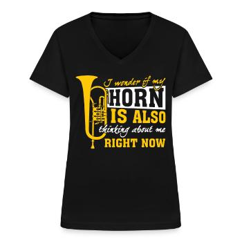 Musique de bugle - T-shirt col V Femme - noir - Devant - Lela (165cm)