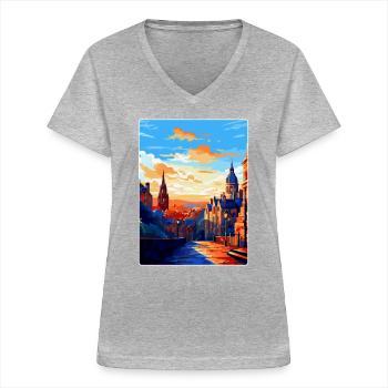 Edinburgh Schottland Großbritannien Reiseposter Souvenir WPA - Frauen-T-Shirt mit V-Ausschnitt - Grau meliert - Vorne - Lela (165cm)