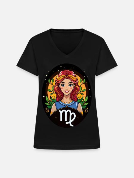 Sternzeichen Jungfrau - Frauen-T-Shirt mit V-Ausschnitt - Schwarz