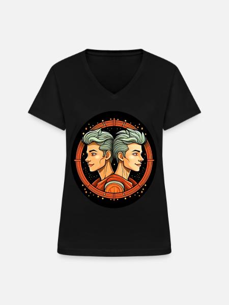 Sternzeichen Zwillinge - Frauen-T-Shirt mit V-Ausschnitt - Schwarz