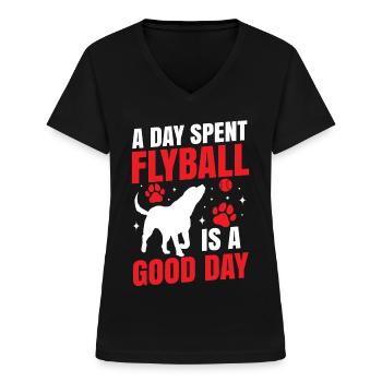 Flyball Canine Sport Agility Parcour Chien - T-shirt col V Femme - noir - Devant - Lela (165cm)