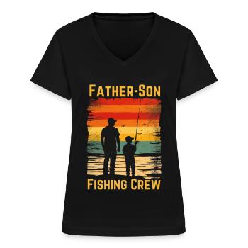 Vater und Sohn Angeln Fischen - Frauen-T-Shirt mit V-Ausschnitt - Schwarz - Vorne - Lela (165cm)