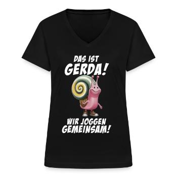 Lustige Tshirt Humor Faul Fun Sport Laufen Arbeit - Frauen-T-Shirt mit V-Ausschnitt - Schwarz - Vorne - Lela (165cm)