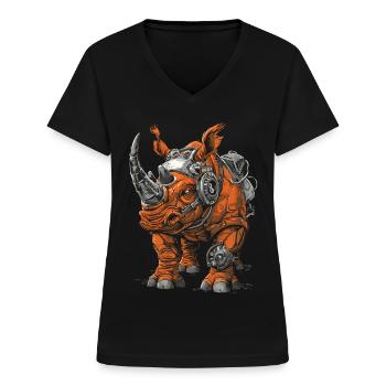 Steam Punk Art Funky Steampunk - T-shirt col V Femme - noir - Devant - Lela (165cm)