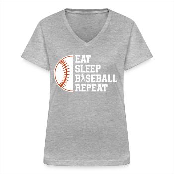 Baseball Sport Baseballspieler Pitcher Catcher USA - Frauen-T-Shirt mit V-Ausschnitt - Grau meliert - Vorne - Lela (165cm)