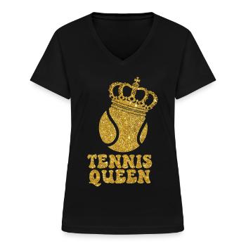 Funny Tennis Player Racket Tennis - Women's V-neck T-shirt - black - Front - Lela (165cm)