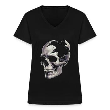 Destroyed skull - Women's V-neck T-shirt - black - Front - Lela (165cm)