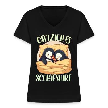 Offizielles Schlafshirt Schlafen Papageientaucher - Frauen-T-Shirt mit V-Ausschnitt - Schwarz - Vorne - Lela (165cm)