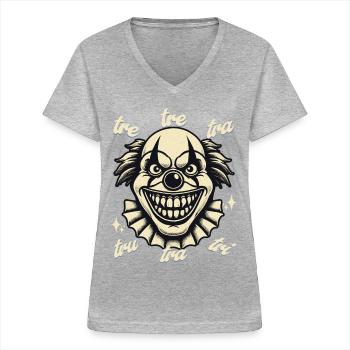Clown effrayant tre-tre-tra-tru-tra Internet Meme - T-shirt col V Femme - gris chiné - Devant - Lela (165cm)