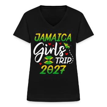 Jamaica Girls Trip 2027 - Frauen-T-Shirt mit V-Ausschnitt - Schwarz - Vorne - Lela (165cm)