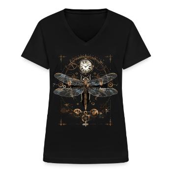 Steampunk-libelle - Frauen-T-Shirt mit V-Ausschnitt - Schwarz - Vorne - Lela (165cm)