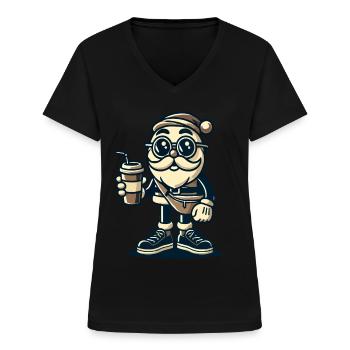 Snob Santa Claus Cool With Drink - Women's V-neck T-shirt - black - Front - Lela (165cm)