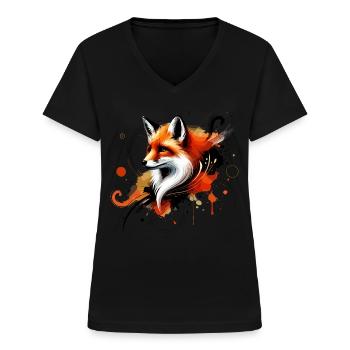Aquarell Fuchs, Fuchs - Frauen-T-Shirt mit V-Ausschnitt - Schwarz - Vorne - Lela (165cm)