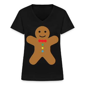 Funny Christmas Gingerbread Man - Women's V-neck T-shirt - black - Front - Lela (165cm)