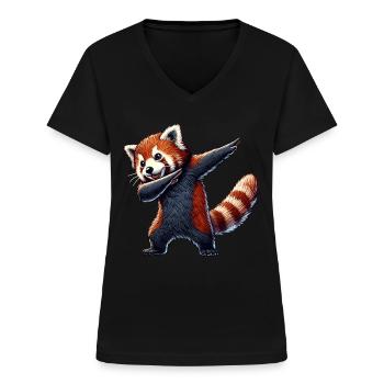 Roter Panda, Red Panda, Pandabär, Dabbing - Frauen-T-Shirt mit V-Ausschnitt - Schwarz - Vorne - Lela (165cm)