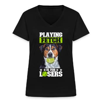 Flyball Dog Sports - Women's V-neck T-shirt - black - Front - Lela (165cm)