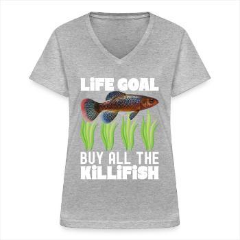 Killifisch Aquarium Amateurs de poissons - T-shirt col V Femme - gris chiné - Devant - Lela (165cm)
