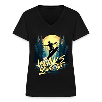 Wakeboarding Wakeboard Wakeboarder - T-shirt col V Femme - noir - Devant - Lela (165cm)