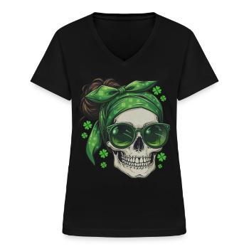 St Patricks Day Totenkopf - Frauen-T-Shirt mit V-Ausschnitt - Schwarz - Vorne - Lela (165cm)