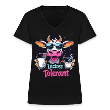Lactose tolerant - Women's V-neck T-shirt - black - Front - Lela (165cm)