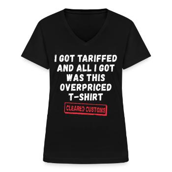 Gegen Zölle USA - Anti Zoll Statement - Frauen-T-Shirt mit V-Ausschnitt - Schwarz - Vorne - Lela (165cm)