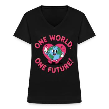 Un monde, un avenir - T-shirt col V Femme - noir - Devant - Lela (165cm)