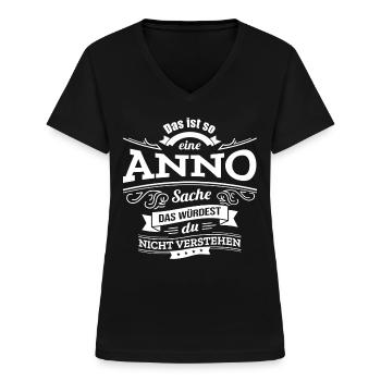 ANNO, DER KATALYSATOR FÜR DEINEN ERFOLG - Frauen-T-Shirt mit V-Ausschnitt - Schwarz - Vorne - Lela (165cm)