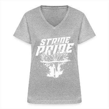 Marathon Marathonläufer Stride With Pride - Frauen-T-Shirt mit V-Ausschnitt - Grau meliert - Vorne - Lela (165cm)