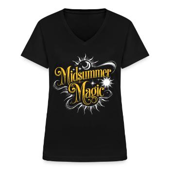 Mystique Midsummer Magique Célestes Sorcière Boho Su - T-shirt col V Femme - noir - Devant - Lela (165cm)