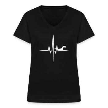 Loch Ness monster hjärtslag - T-shirt med V-ringning dam - svart - Fram - Lela (165cm)