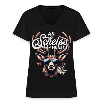 Trachten T-Shirt Herren Trachtenshirt bayrisch - Frauen-T-Shirt mit V-Ausschnitt - Schwarz - Vorne - Lela (165cm)