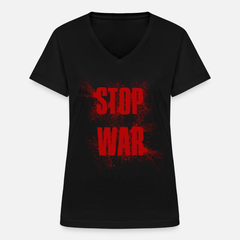 STOP WAR – NO WAR - PEACE - Frauen-T-Shirt mit V-Ausschnitt - Schwarz