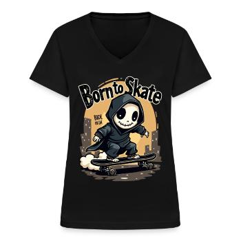 Sensenmann Born to Skate Skater Skateboard - Frauen-T-Shirt mit V-Ausschnitt - Schwarz - Vorne - Lela (165cm)