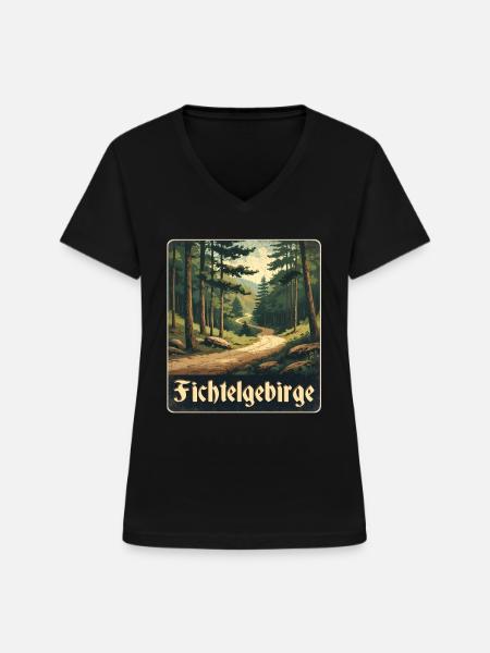 Fichtelgebirge Waldweg - Frauen-T-Shirt mit V-Ausschnitt - Schwarz