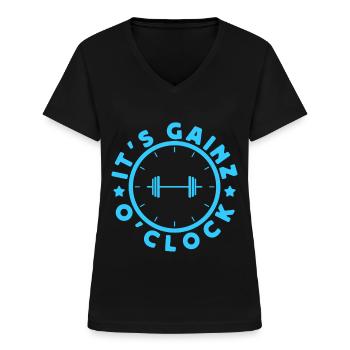 Fitness Motivation Bodybuilder It's Gainz O'clock - Frauen-T-Shirt mit V-Ausschnitt - Schwarz - Vorne - Lela (165cm)