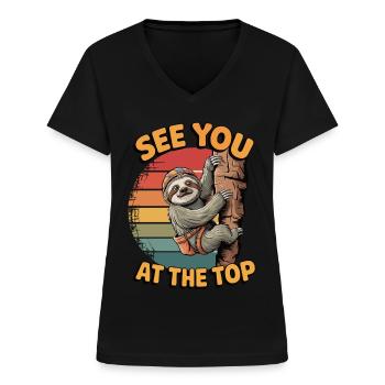 See You at the Top – Kletter Faultier - Frauen-T-Shirt mit V-Ausschnitt - Schwarz - Vorne - Lela (165cm)