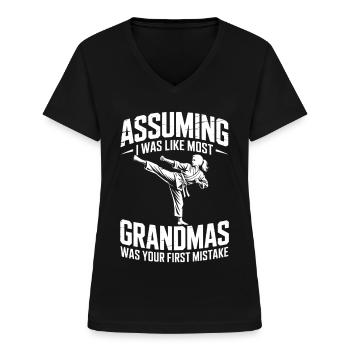 Martial Arts Grandma Saying Grandmother Karate - Women's V-neck T-shirt - black - Front - Lela (165cm)