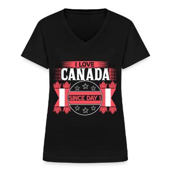 Kanada Ahornblatt Herkunft - Frauen-T-Shirt mit V-Ausschnitt - Schwarz - Vorne - Lela (165cm)