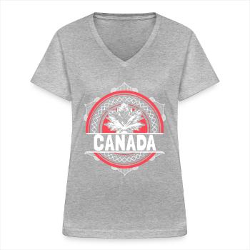 Kanada Herkunft Geschenk - Frauen-T-Shirt mit V-Ausschnitt - Grau meliert - Vorne - Lela (165cm)