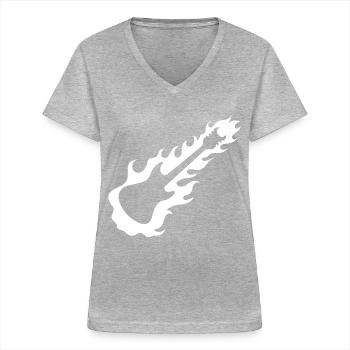 Guitar - Guitar / Rock - Fire - Women's V-neck T-shirt - sports grey - Front - Lela (165cm)