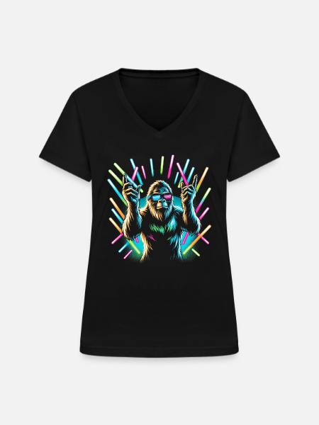 Raver Bigfoot - Frauen-T-Shirt mit V-Ausschnitt - Schwarz