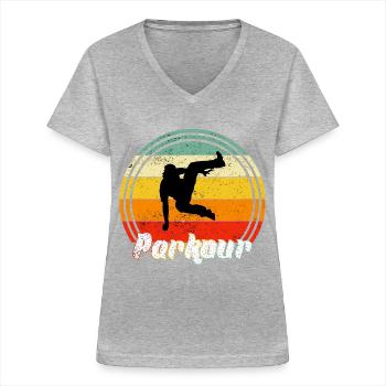 free running - Women's V-neck T-shirt - sports grey - Front - Lela (165cm)
