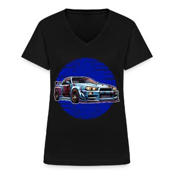 Jdm / Tuning / Turbocompresseur / Jantes / Chiptuning - T-shirt col V Femme - noir - Devant - Lela (165cm)