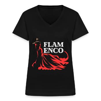 Cadeau de danse flamenco andalousie - T-shirt col V Femme - noir - Devant - Lela (165cm)