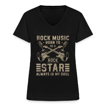 Rock Heavy Metal gitaar energie - Vrouwen T-shirt met V-hals - zwart - Voor - Lela (165cm)